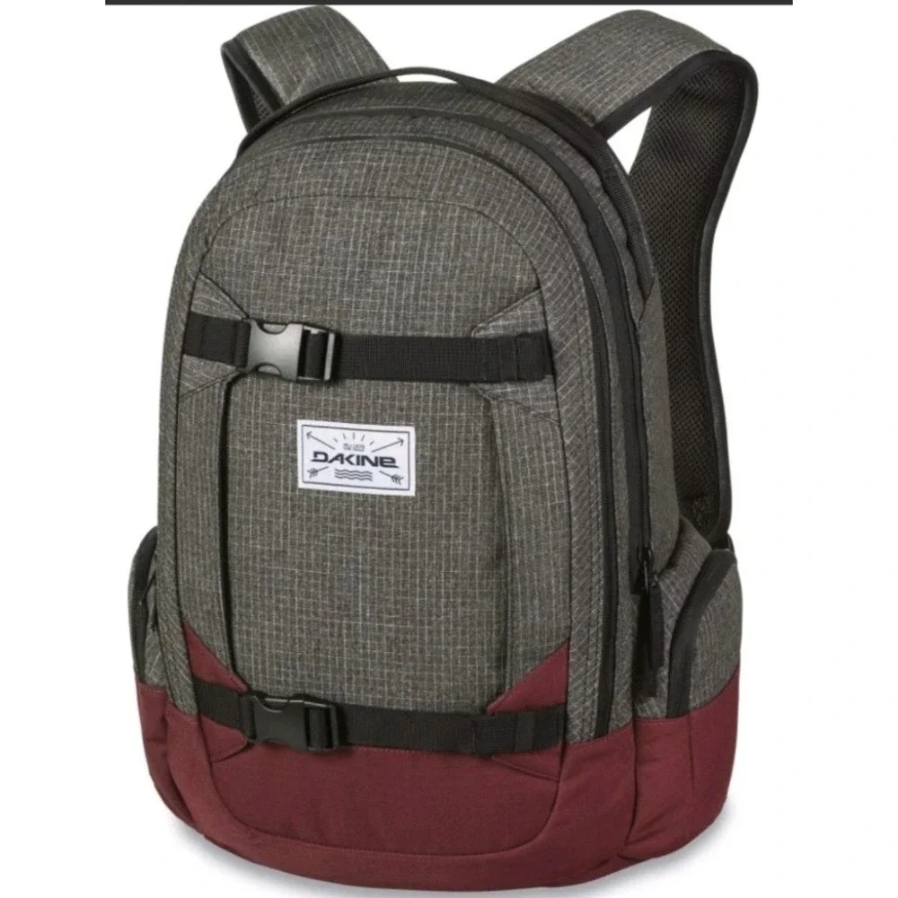 DAKINE PRO MISSION 25L BACKPACK Gray Red Buckles Strap Outdoor Snow Travel Sport